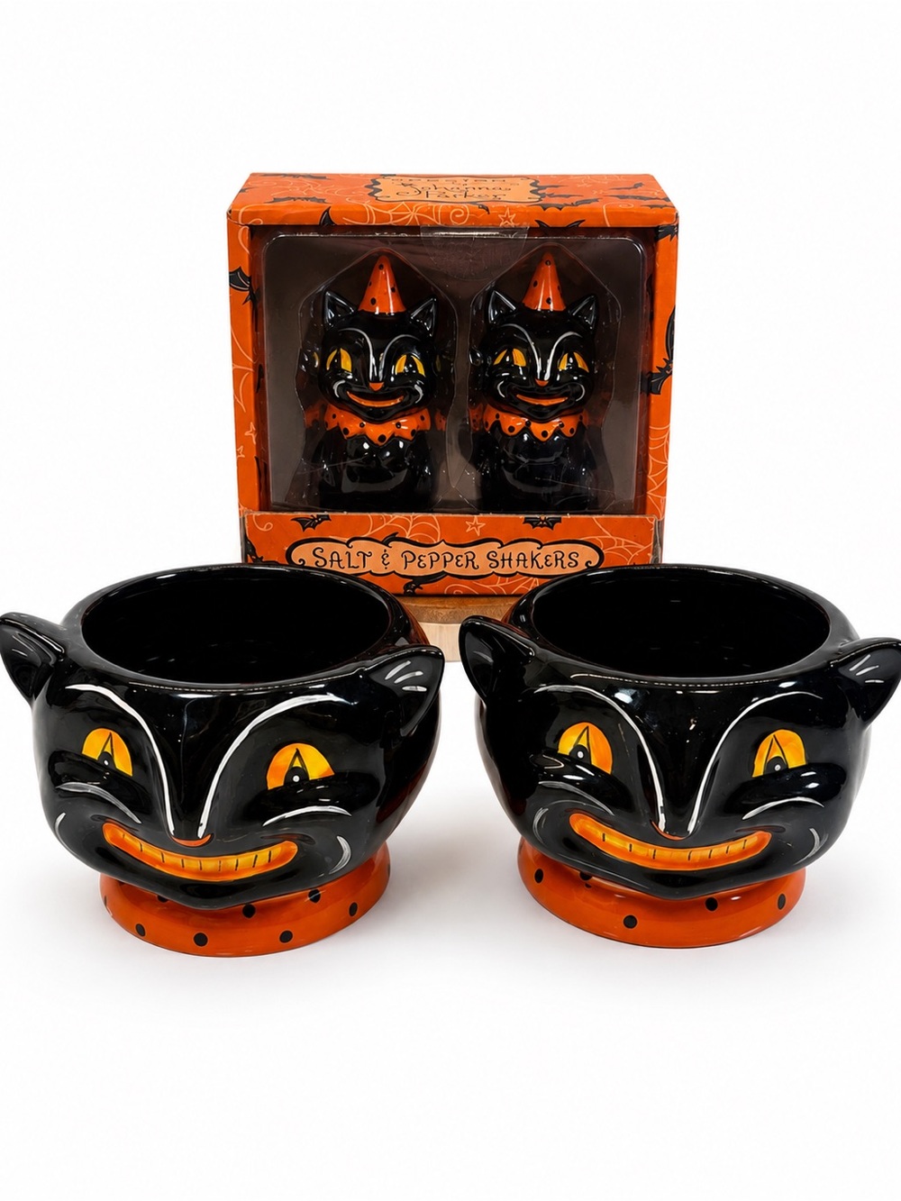 Johanna Parker Black Cat Bowl Set Of 2 And Salt N Pepper Shakers 2026 New